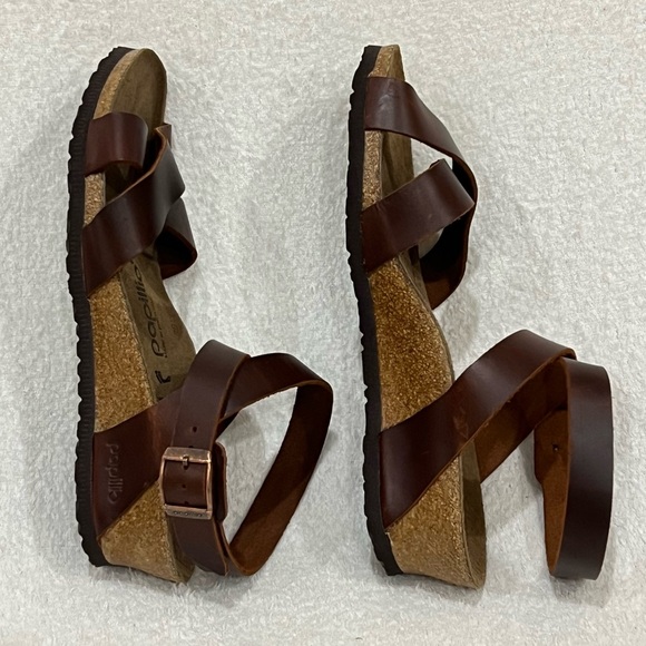 Papillio By BIRKENSTOCK Lola Leather Wedge Sandal Women EU 38 Cognac Brown - Picture 10 of 16